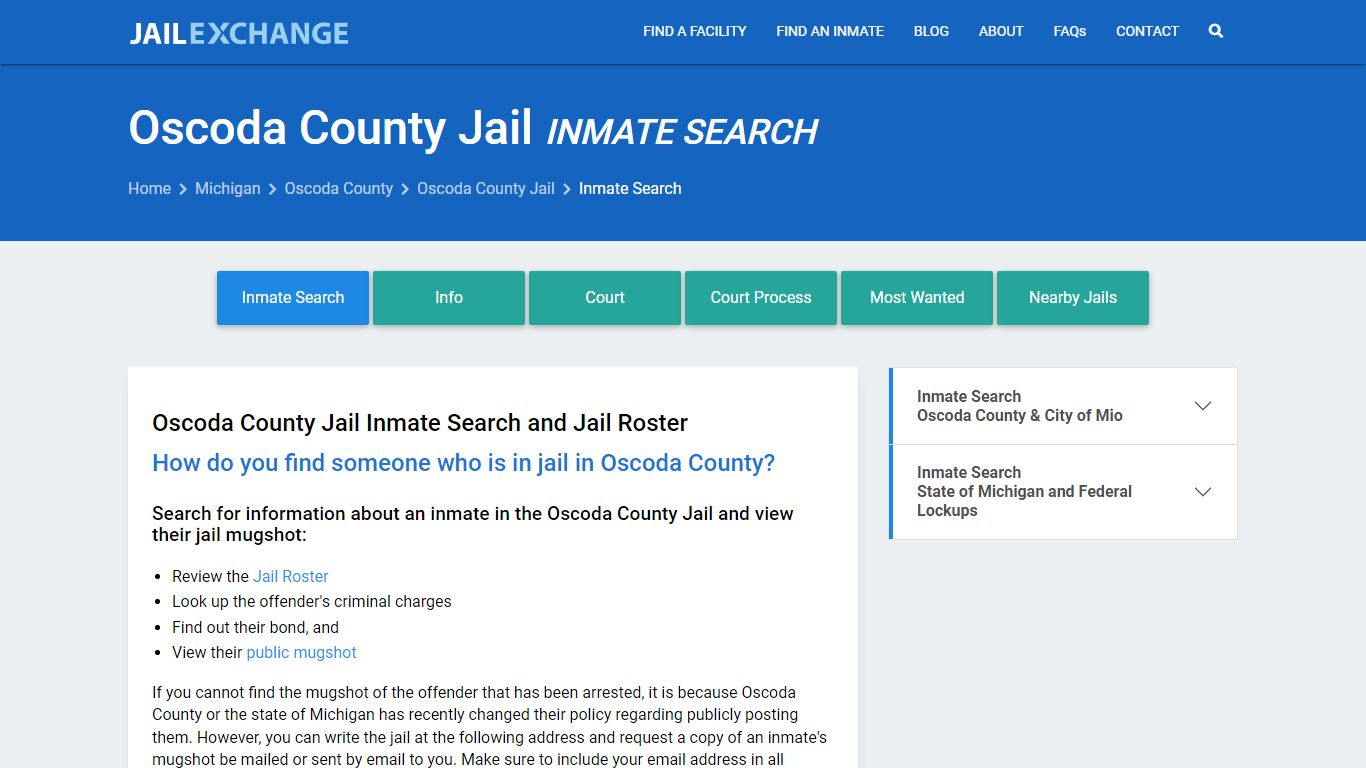 Inmate Search: Roster & Mugshots - Oscoda County Jail, MI - Jail Exchange